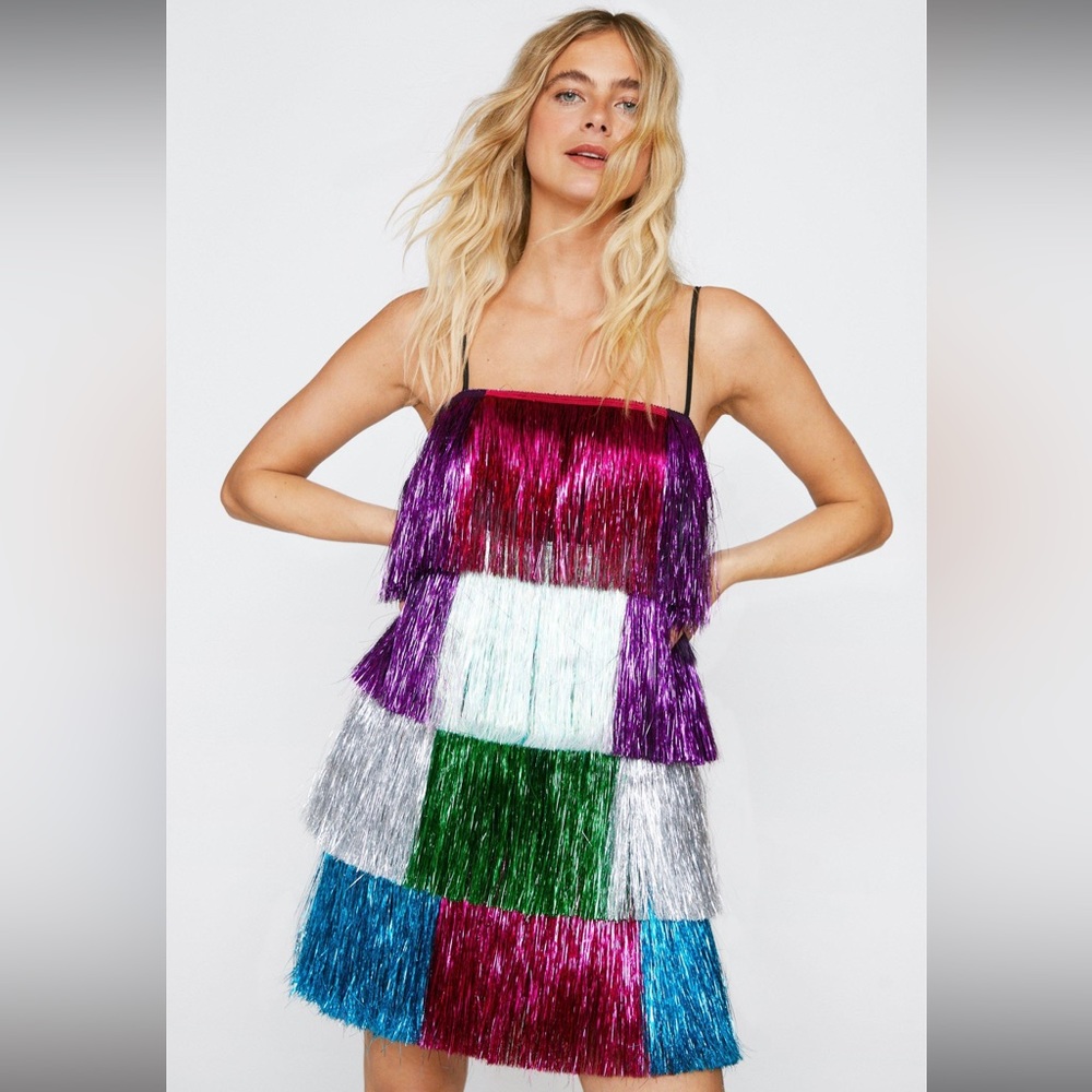 Nasty Gal Tiered Tinsel Dress Size 10